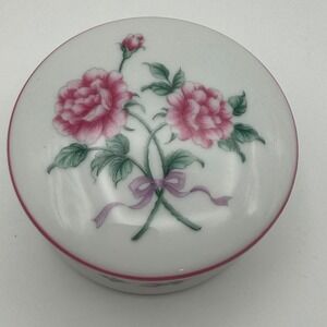 Vintage Japanese Porcelain Trinket Box Floral Roses Lidded Dish